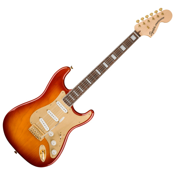 Squier 40th Ann Stratocaster Electric Guitar Laurel Gold Hardware & Pickguard in Sienna Sunburst - 0379410547