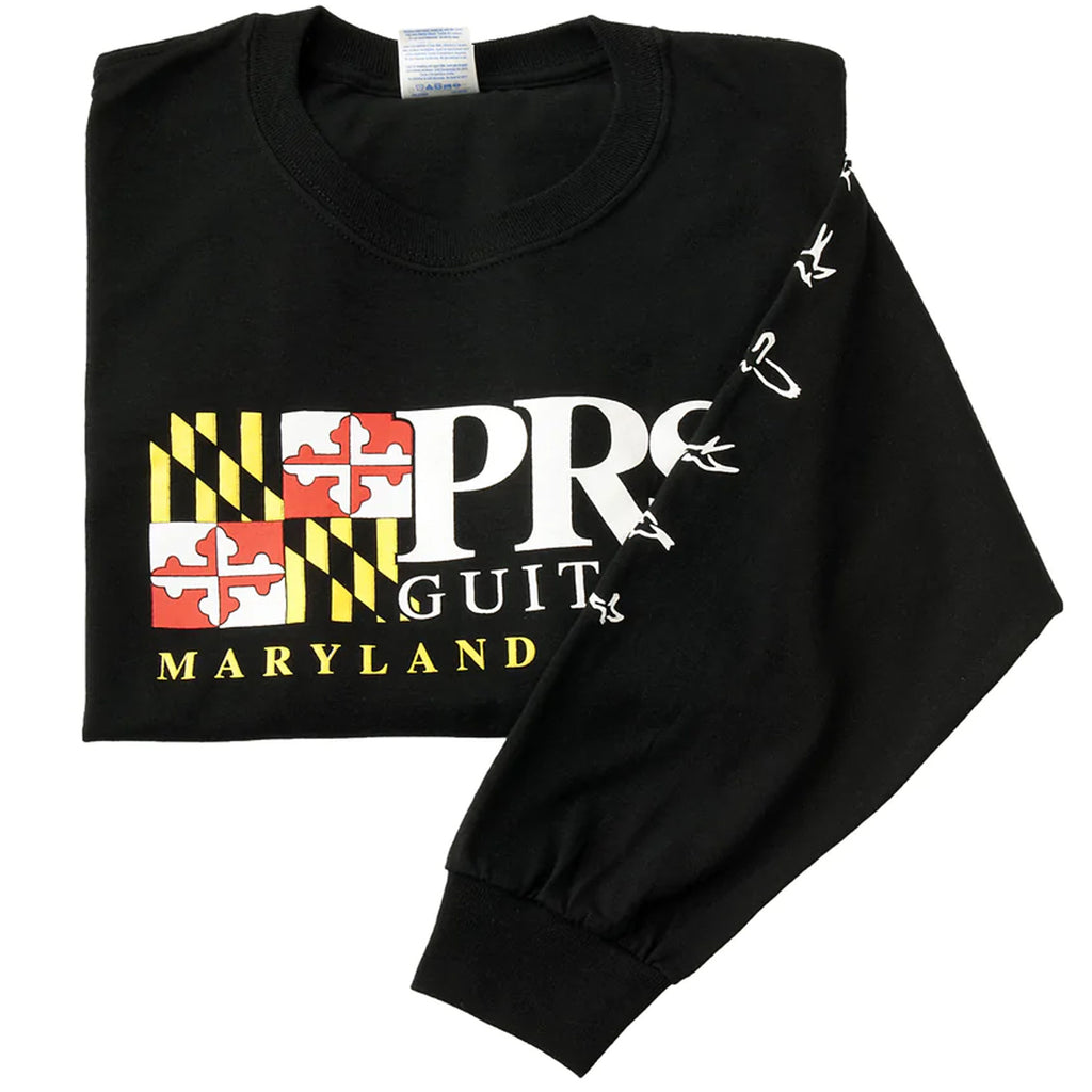PRS T-Shirt Long-Slv Maryland Flag PRS Logo w/Bird Slv in Black - Small - 101762002001