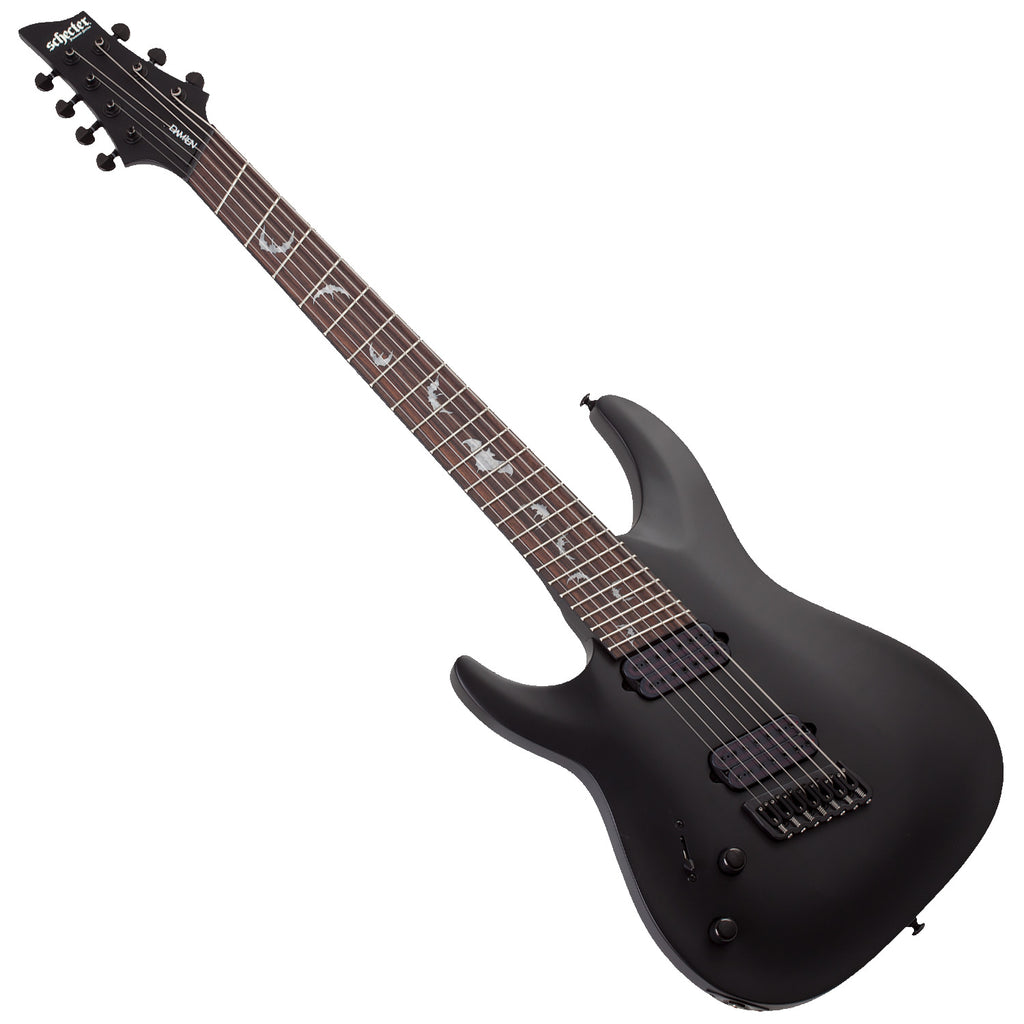 Schecter Damien-7 Left Hand 7 String Multiscale Electric Guitar in Satin Black - 2478SHC