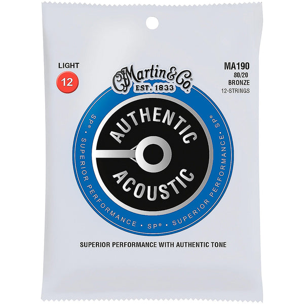 Martin Authentic 12 Acoustic Strings 80/20 Light Gauge - MA190
