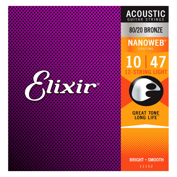 Elixir Light Nanoweb 12 String Acoustic Strings 10-47 80/20 Bronze - 11152