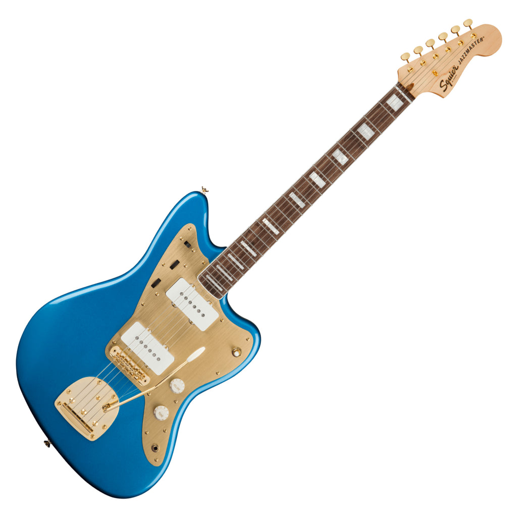 Squier 40th Ann Jazzmaster Electric Guitar Laurel Gold Hardware & Pickguard in Lake Placid Blue - 0379420502