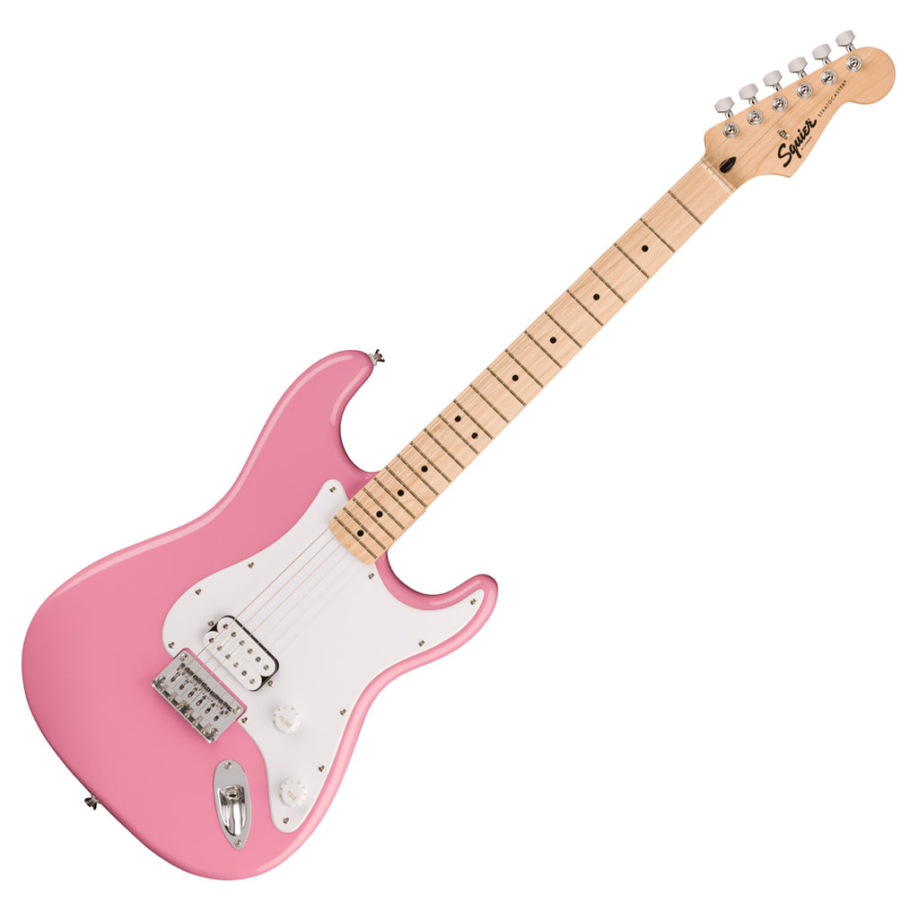 Squier Sonic Stratocaster Electric Guitar Hard Tail Humbucker Maple Neck White Pickguard in Flash Pink - 0373302555