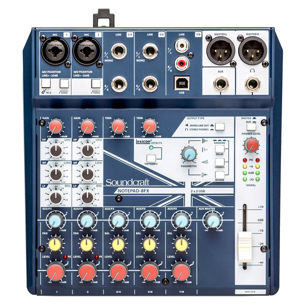 Soundcraft NOTEPAD8FX 8 Channel Desktop Non Powered Mixer w/USB and Effects