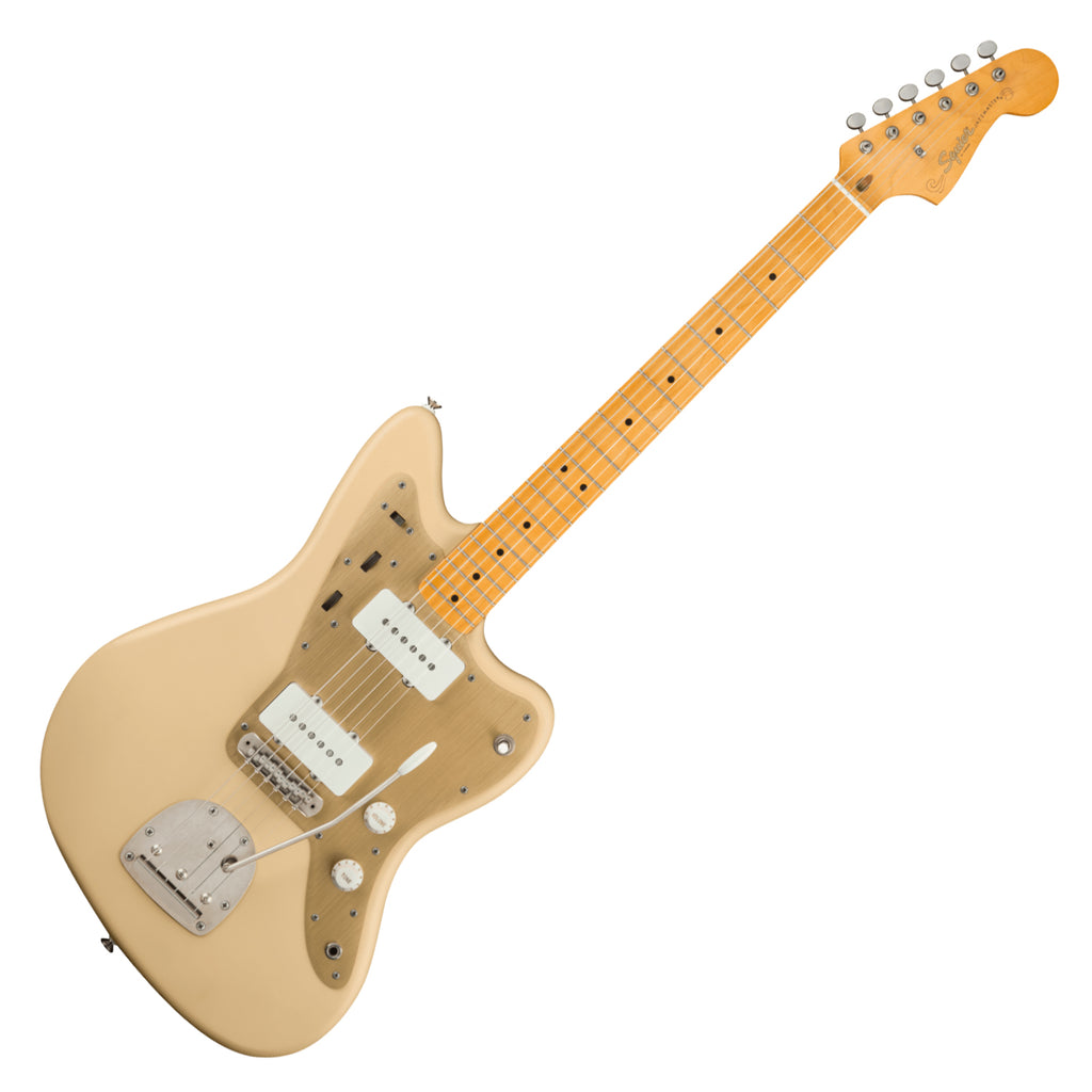 Squier 40th Ann Jazzmaster Electric Guitar Maple Anodized Gold Pickguard in Satin Desert Sand - 0379520589