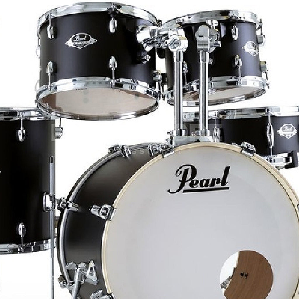 Pearl Export EXX 5 Piece Drumkit & Hardware in Satin Shadow Black w/Zildjian Cymbal Pack & Throne