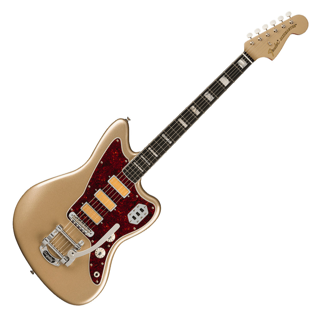 Fender Gold Foil Jazzmaster Electric Guitar Ebony in Shoreline Gold w/ Deluxe Bag - 0140701344