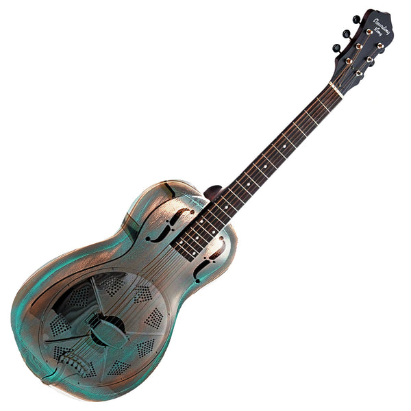 Recording King Parlour Brass Resonator Acoustic Guitar Vintage Green - RM993VG