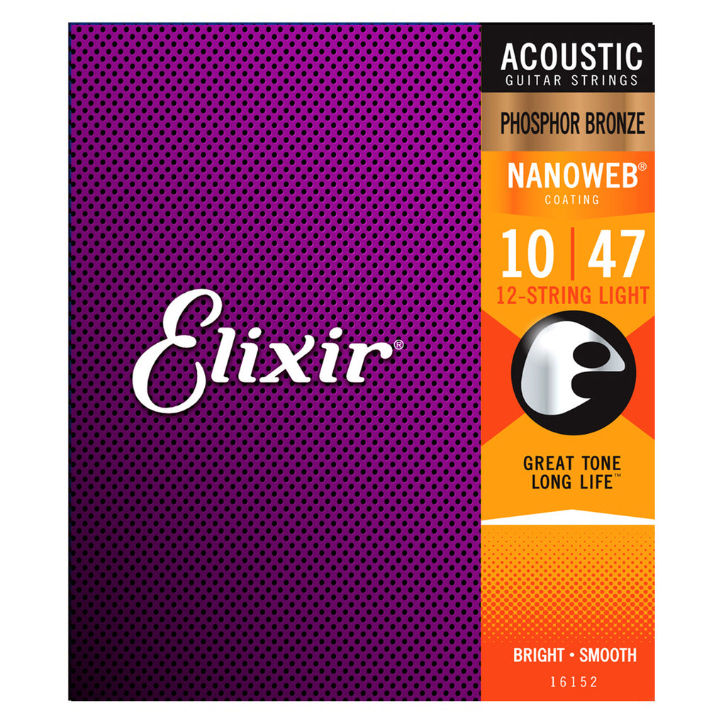 Elixir Light Nanoweb 12-String Acoustic Strings 10-47 Phosphor Bronze - 16152