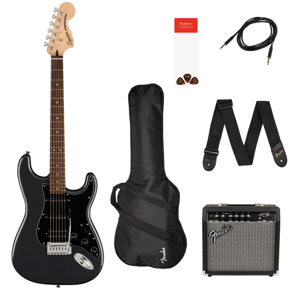 Squier Affinity Strat Electric Guitar Pack HSS Laurel in Charcoal Frost Metallic w/Frontman 15G + Acc - 0372821069
