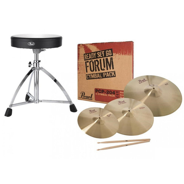 Pearl Ready-Set-Go Package (Crash, Ride and Hi Hat Cymbals, D730S Throne, 5A Stick) - RSG1