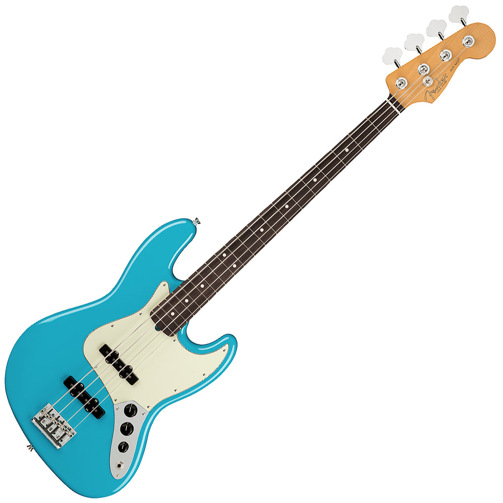 Fender American Professional II Jazz Bass Guitar Rosewood Miami Blue Hardshell Case - 0193970719