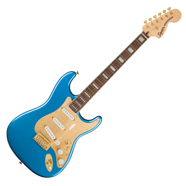 Squier 40th Ann Stratocaster Electric Guitar Laurel Gold Hardware & Pickguard in Lake Placid Blue - 0379410502