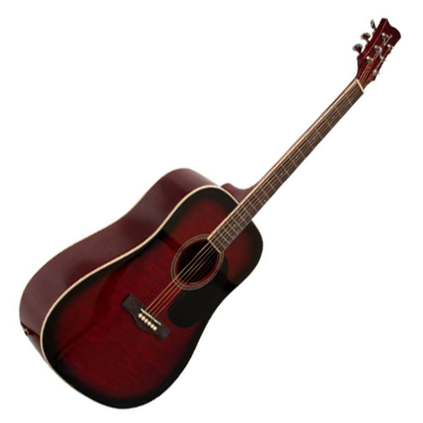 Jay Turser Dreadnought Acoustic Guitar in Red Burst Quilt JTA524DRSBQ
