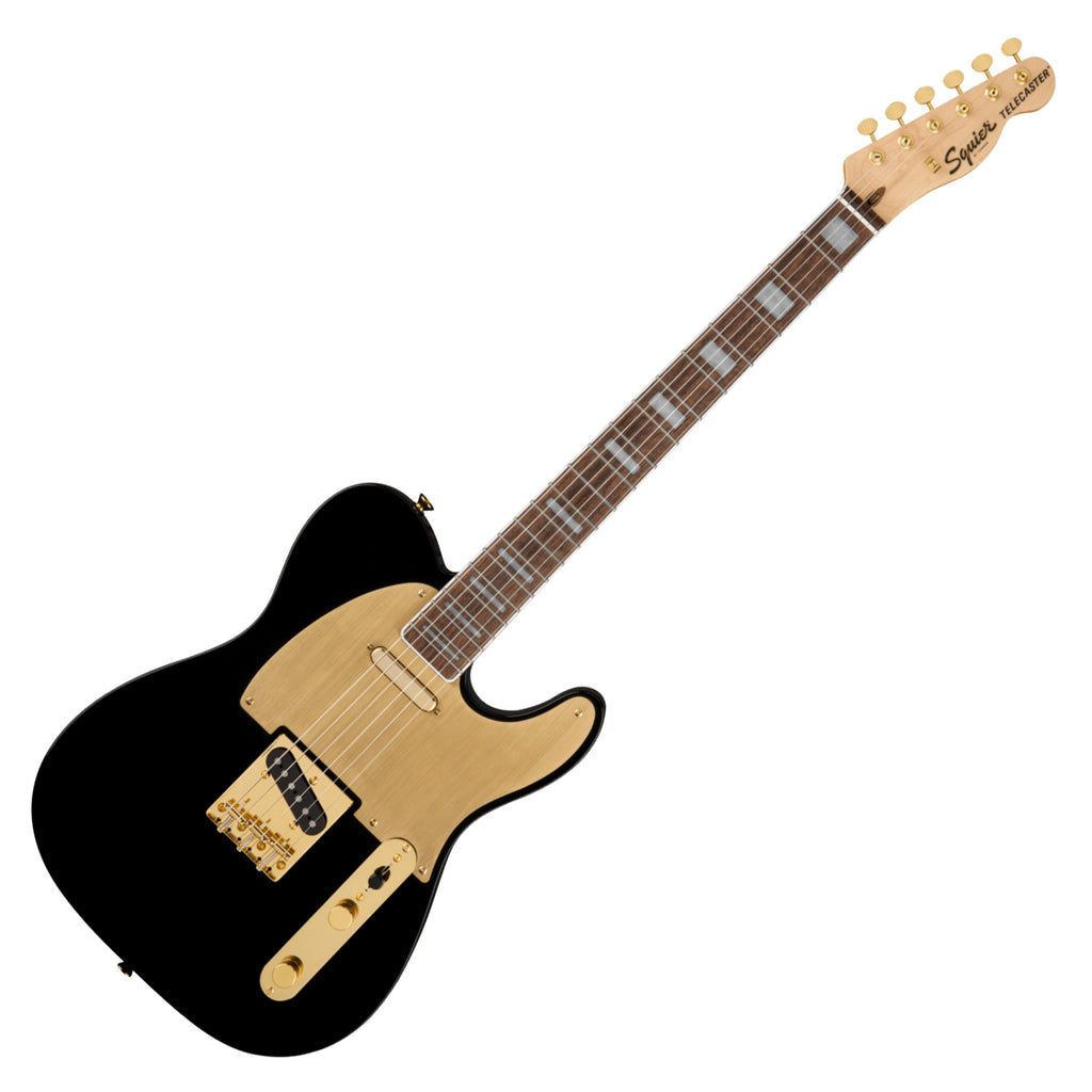 Squier 40th Ann Telecaster Electric Guitar Laurel Gold Hardware & Pickguard in Black - 0379400506