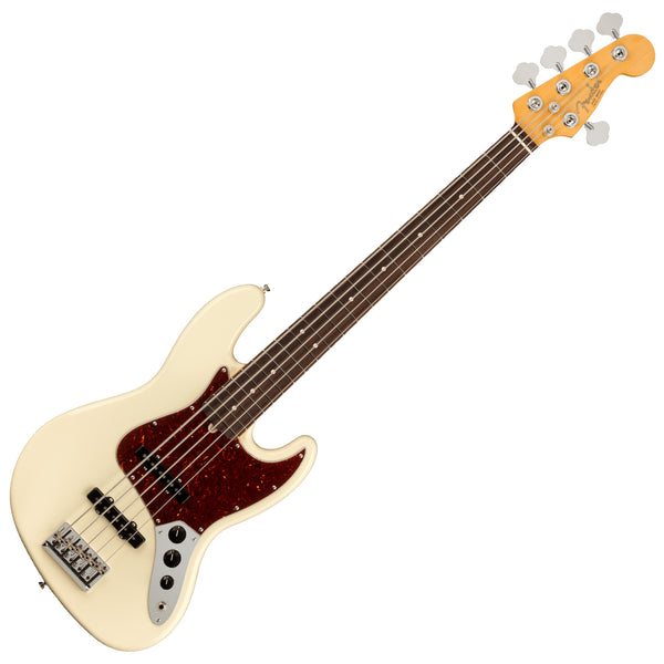 Fender American Professional II Jazz V 5 String Electric Bass Rosewood Olympic White w/Hardshell Case - 0193990705