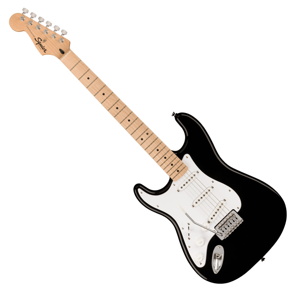 Squier Sonic Stratocaster Electric Guitar Left Hand Maple Neck White Pickguard in Black - 0373162506
