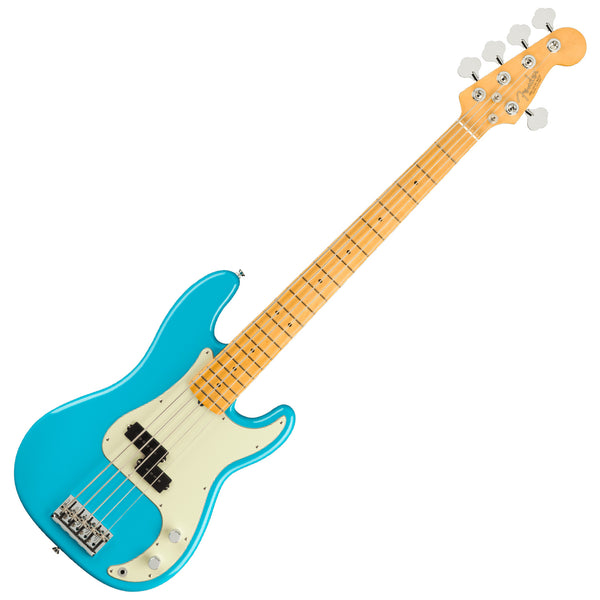 Fender American Professional II P Bass V 5 String Electric Bass Maple Miami Blue w/Case - 0193962719