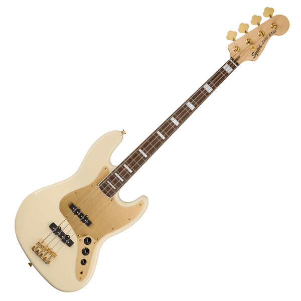 Squier 40th Ann Jazz Electric Bass Laurel Gold Hardware Gold Pickguard In Olympic White - 0379440505