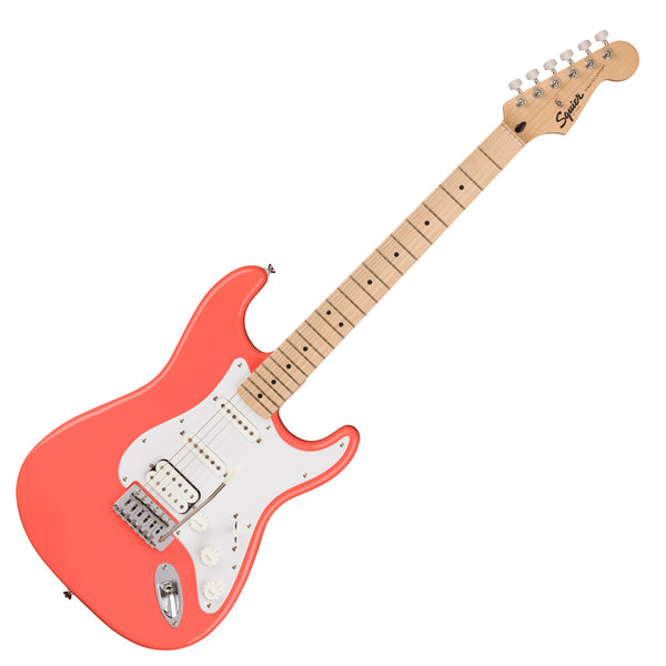 Squier Sonic Stratocaster Electric Guitar HSS Maple Neck White Pickguard in Tahitian Coral - 0373202511