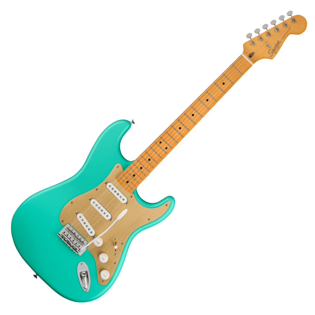 Squier 40th Ann Stratocaster Electric Guitar Maple Anodized Gold Pickguard in Satin Seafoam Green - 0379510549