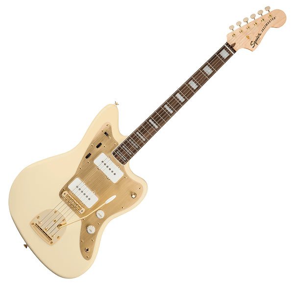 Squier 40th Ann Jazzmaster Electric Guitar Laurel Gold Hardware & Pickguard in Olympic White - 0379420505