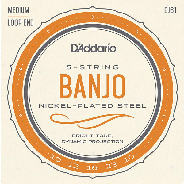 D'addario EJ61 5 String Medium Banjo Strings Nickel Wound