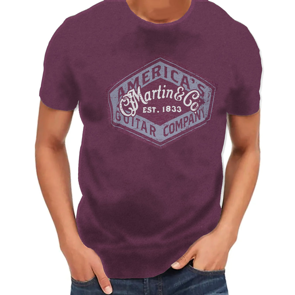 Martin Men's T-Shirt America's Guitar in Maroon Size Large - 18CM0172L