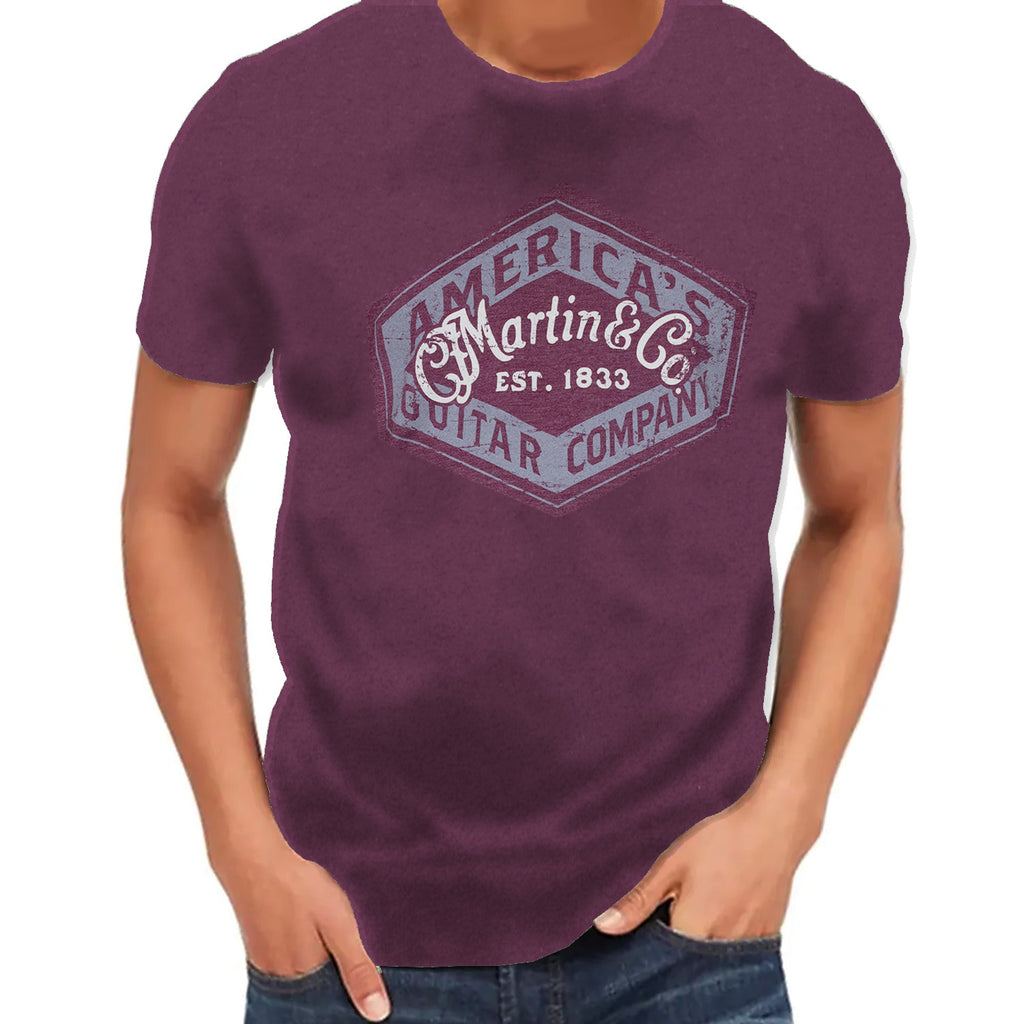 Martin Men's T-Shirt America's Guitar in Maroon Size Small - 18CM0172S