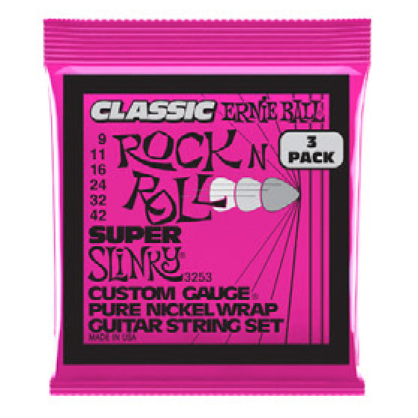 Ernie Ball Super Slinky Classic Rock & Roll Pure Electric Strings 3 Pack 9-42 - 3253EB