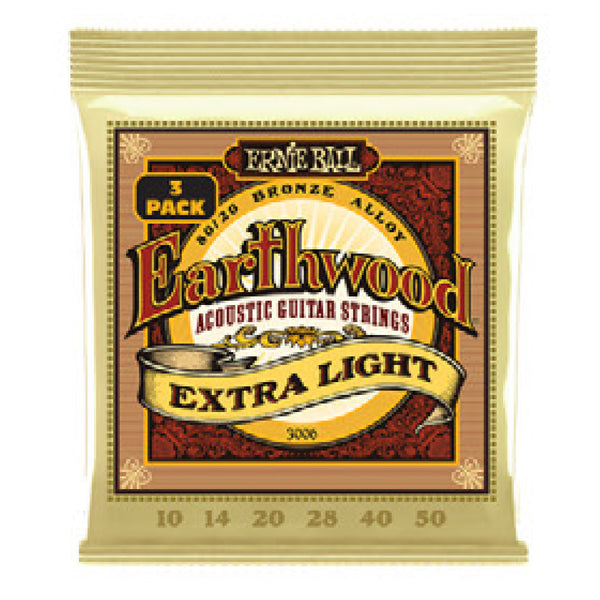 Ernie Ball Earthwood Extra Light 80/20 Bronze Acoustic Strings 3 Pack 10-50 - 3006EB