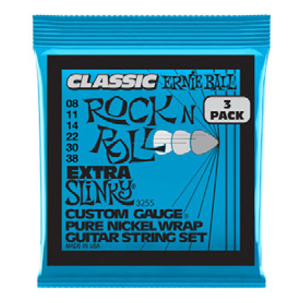 Ernie Ball Extra Slinky Classic Rock & Roll Pure Electric Strings 3 Pack 8-38 - 3255EB