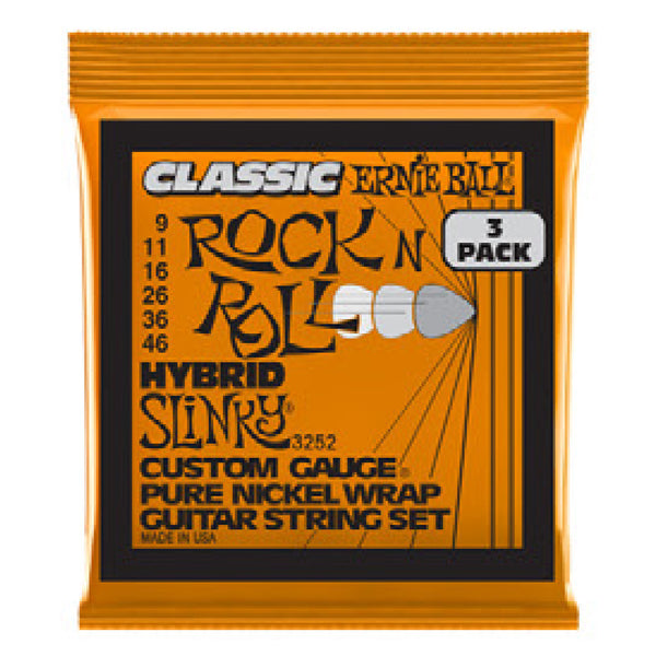 Ernie Ball Hybrid Slinky Classic Rock & Roll Pure Electric Strings 3 Pack 9-46 - 3252EB