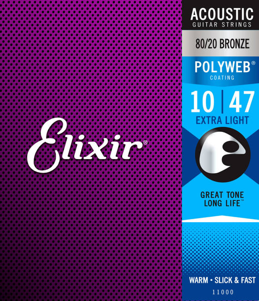 Elixir Extra Light Polyweb 80/20 Bronze Acoustic Strings 010-047 - 11000