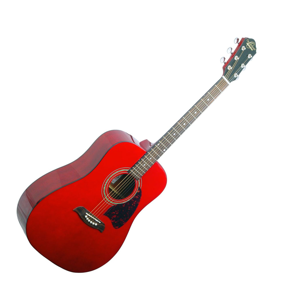 Oscar Schmidt Dreadnought Acoustic Guitar Select Spruce Top in Trans Red - OG2TRA
