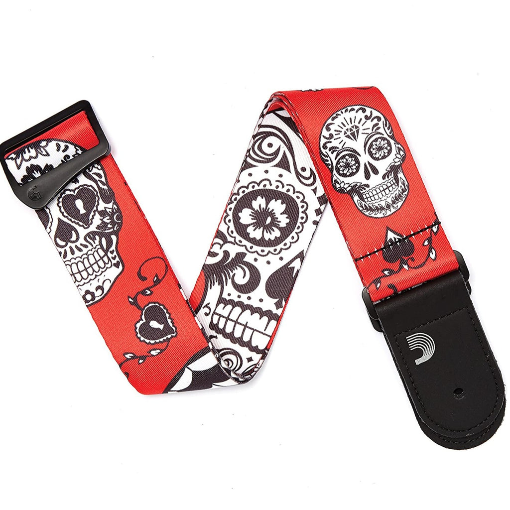 D'Addario 50mm Sugar Skulls Guitar Strap Red - P20W1414