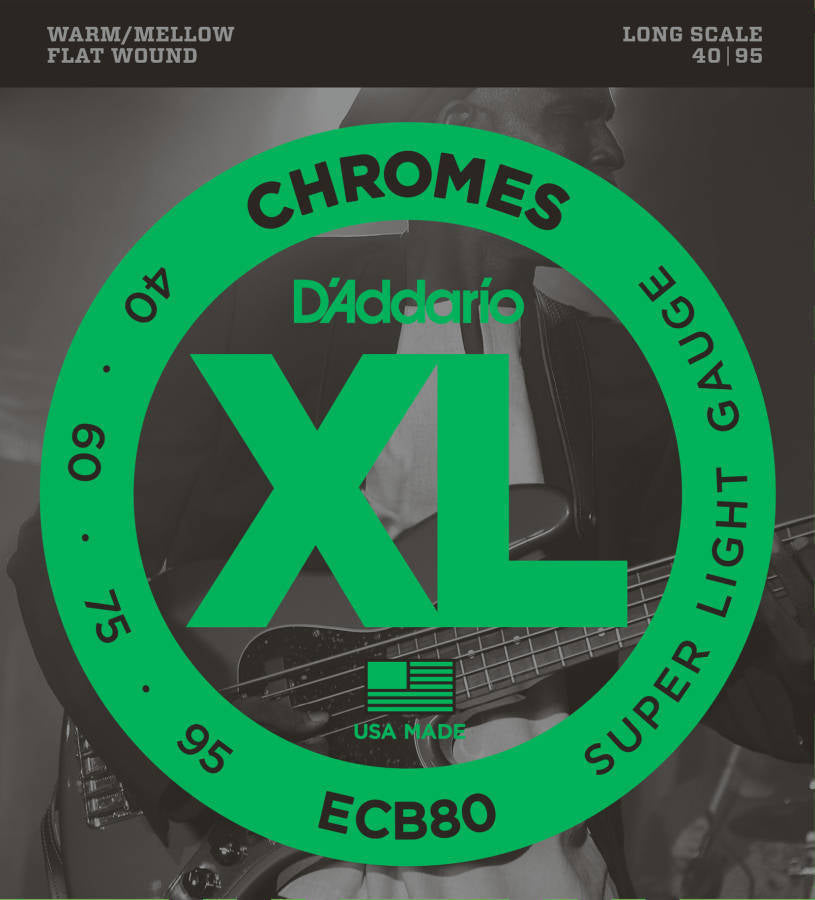 D'addario ECB80 Chromes Flat Wound Long Scale Bass Strings 040-095