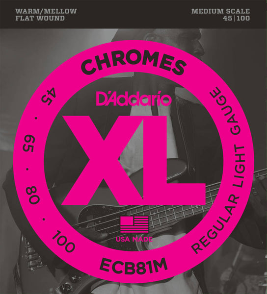 D'addario ECB81M Chromes Flat Wound Medium Scale Bass Strings 045-100
