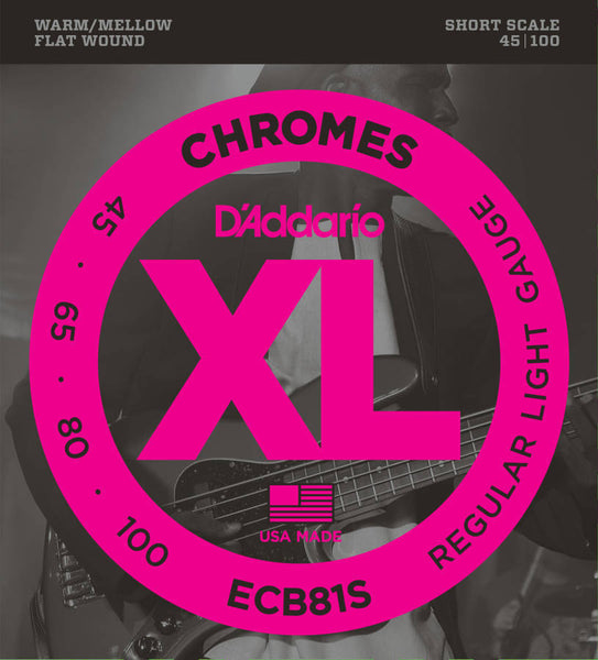 D'addario ECB81S Chromes Flat Wound Short Scale Bass Strings 045-100