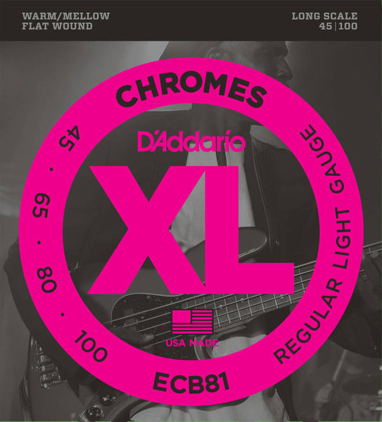 D'addario ECB81 Chromes Flat Wound Long Scale Bass Strings 045-100