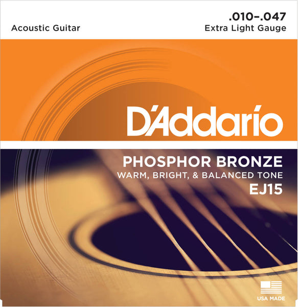 D'addario Phosphor Bronze Acoustic Strings 010-047 - EJ15