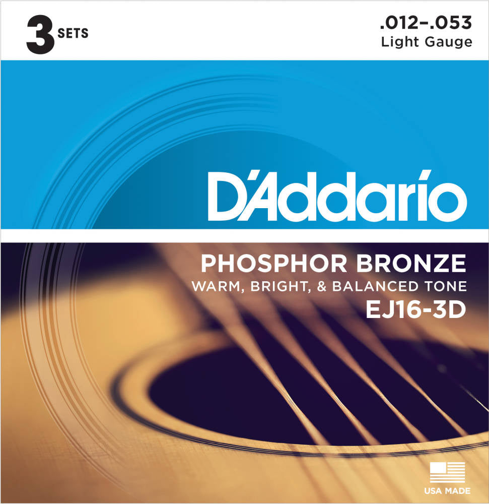 D'addario Phosphor Bronze Acoustic Strings 012-053 | 3 Pack - EJ163D