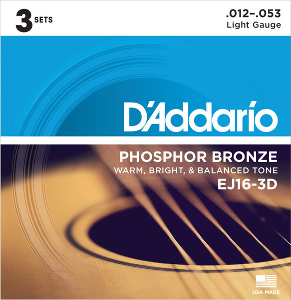 D'addario Phosphor Bronze Acoustic Strings 012-053 | 3 Pack - EJ163D