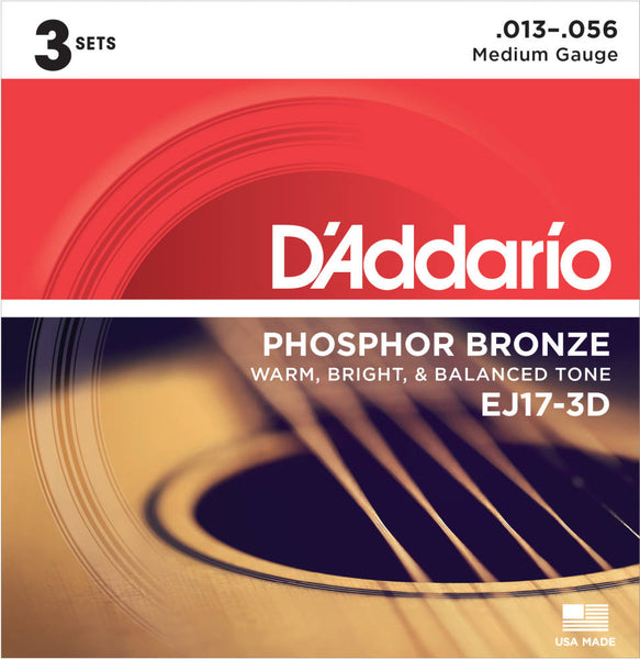 D'addario Phosphor Bronze Acoustic Strings 013-056 | 3 Pack - EJ173D