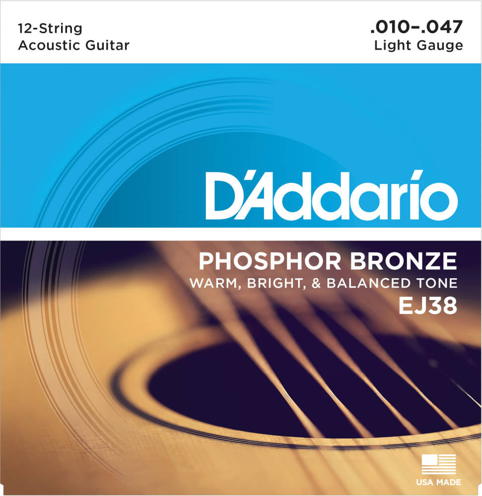 D'addario 12 String Phosphor Bronze Acoustic Strings Light 010-047 - EJ38