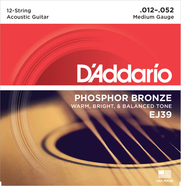 D'addario 12 String Phosphor Bronze Acoustic Strings 012-052 - EJ39