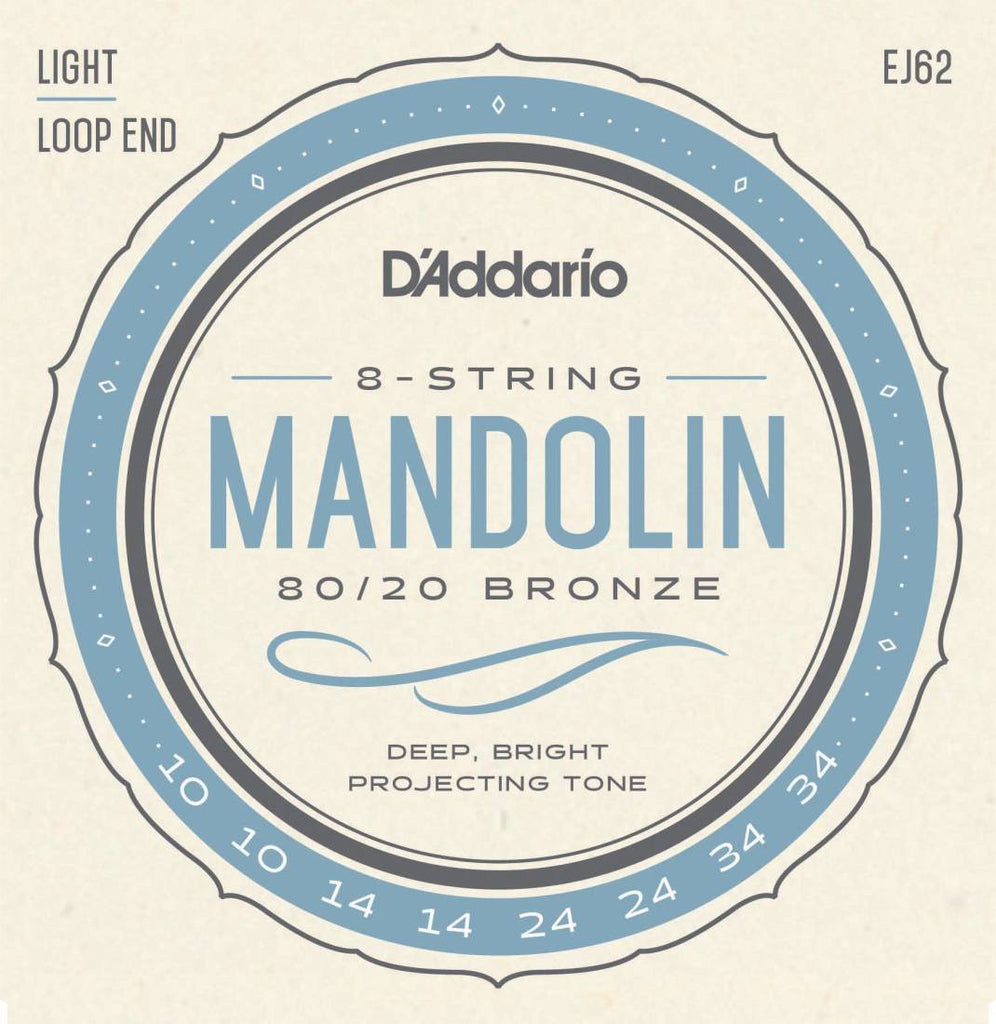 D'Addario EJ62 Loop End Mandolin Strings 80/20 Bronze Wound 010 - 034