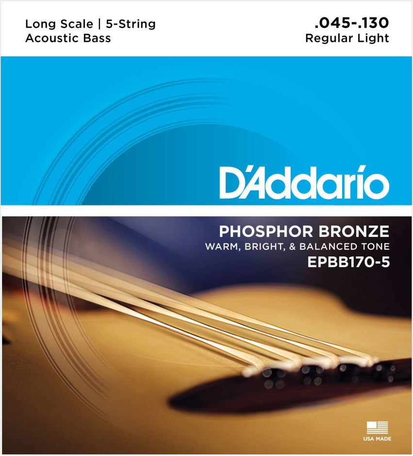 D'addario EPBB1705 5 String Acoustic Phosphor Bronze Long Scale Bass Strings 045-130