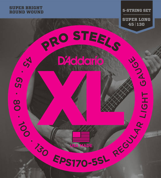 D'addario EPS1705SL 5 String ProSteels Reg Light Super Long Set Bass Strings 045-130