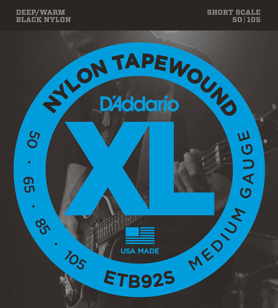 D'addario ETB92S Black Nylon Tapewound Short Scale Bass Strings Medium 050-105